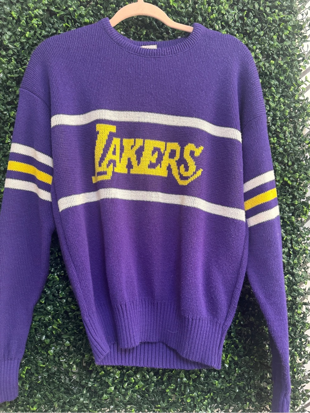Purple vintage Striped branded Lakers Crewneck Sweater